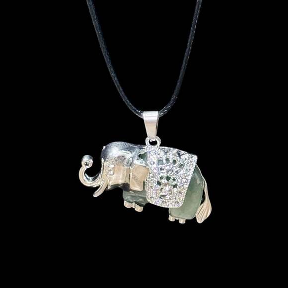 Unbranded Jewelry - Green Aventurine Traveling Elephant Pendant Black Cord Necklace